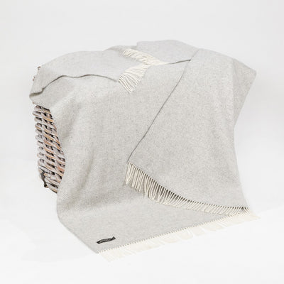 136 x 180cm (54 x 71'') Cashmmere and wool Rug in Pale grey Herringbone. Cream wool fringing on two ends. Very soft .