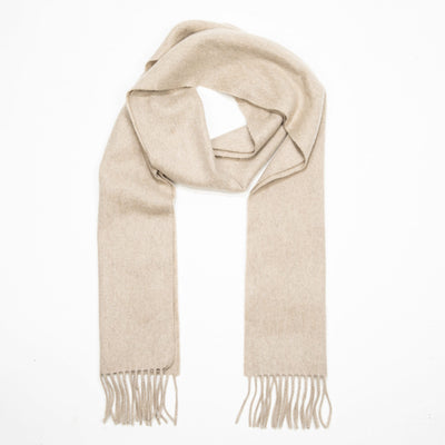 100% Cashmere scarf for ladies. Colour beige with a slight pale pink hue /buff25cm x 210cm/ 10"x 82" with fringing on either end