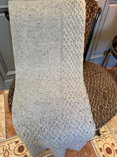  The Moss stitch runs throughout the main body of the rug and  finished with the Lattice stitch around the edges .. The yarn has an tweedy eco friendly vibe to it 